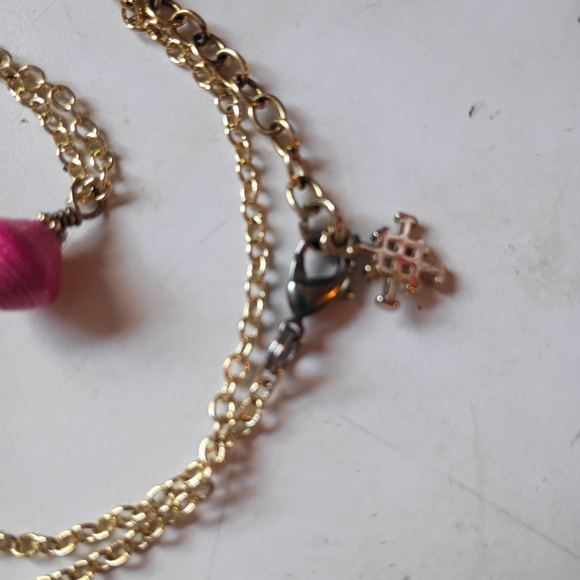 Handmade Gold Necklace with Pink Bead Accent - Picture 3 of 5